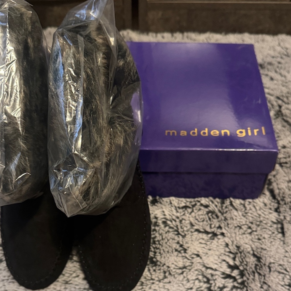 Madden Girl Black Faux Fur Boots